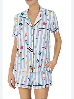 Kate Spade jersey knit cabana blue stripe pajama shorts set pre-loved XL